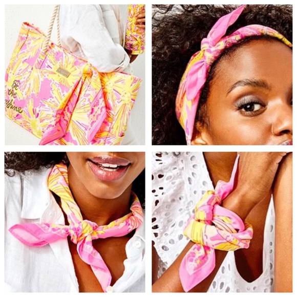 🌞 Lilly Pulitzer, "Be The Sunshine" Bursting Floral Bandana Scarf - Picture 6 of 16